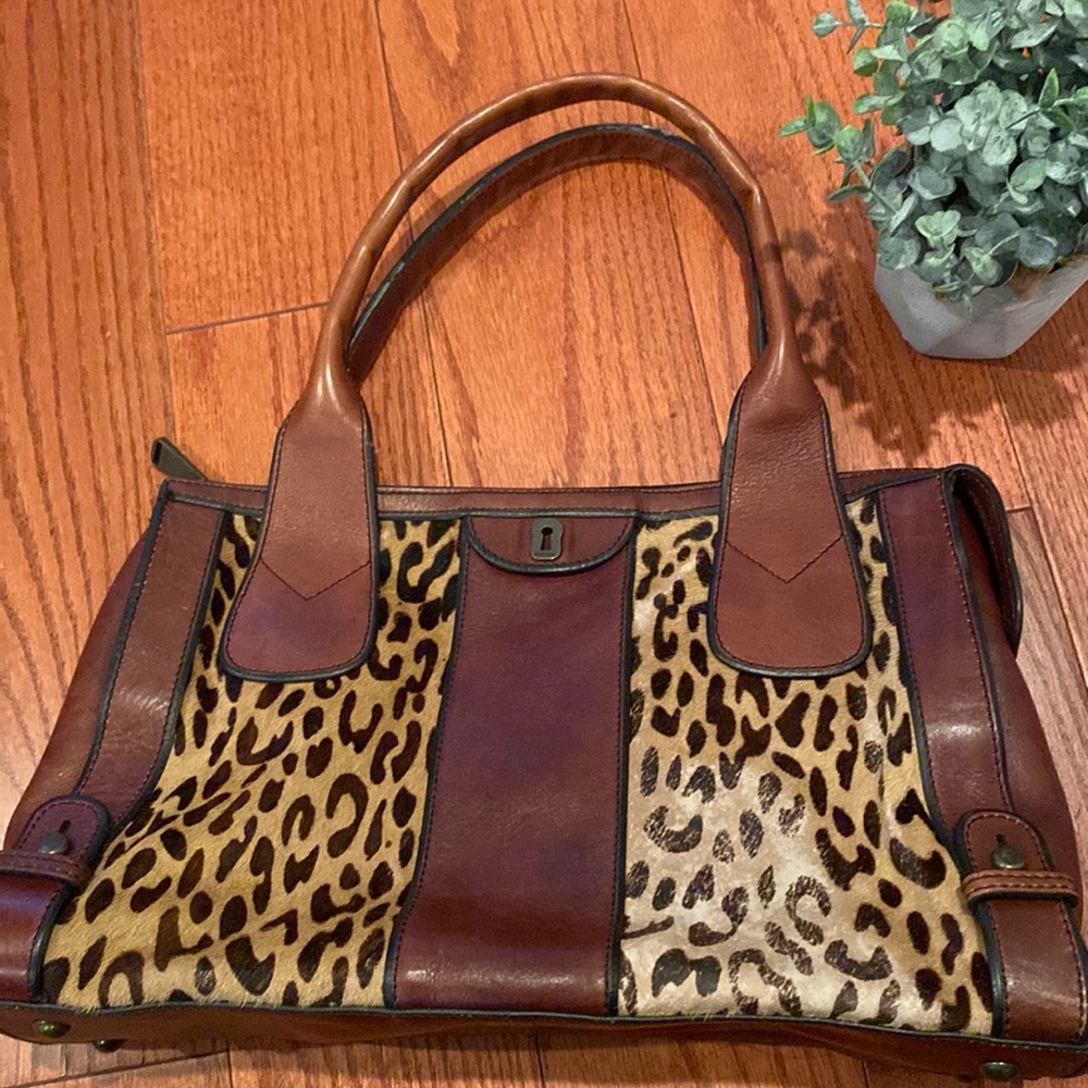 Fossil Cheetah Brown Leather Handbag Medium